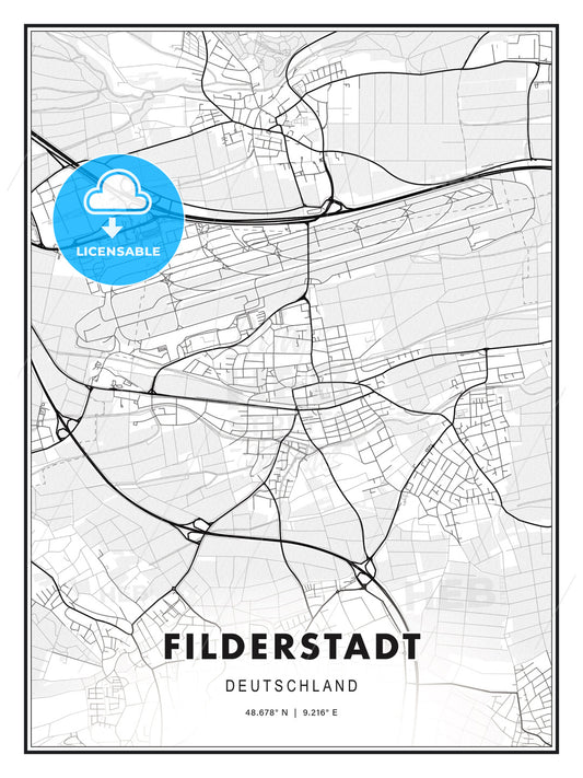 Filderstadt, Germany, Modern Print Template in Various Formats - HEBSTREITS Sketches