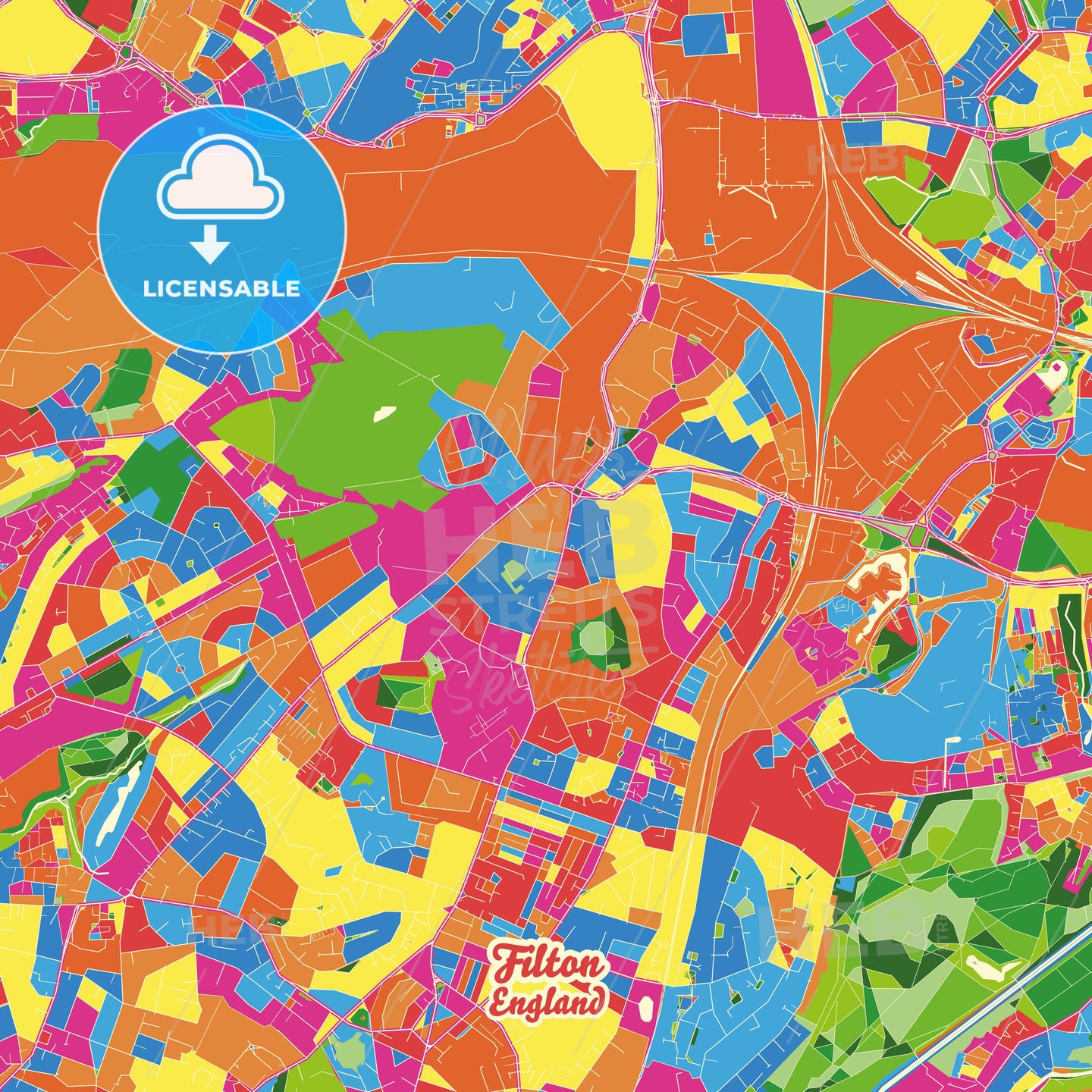 Filton, England Crazy Colorful Street Map Poster Template - HEBSTREITS Sketches