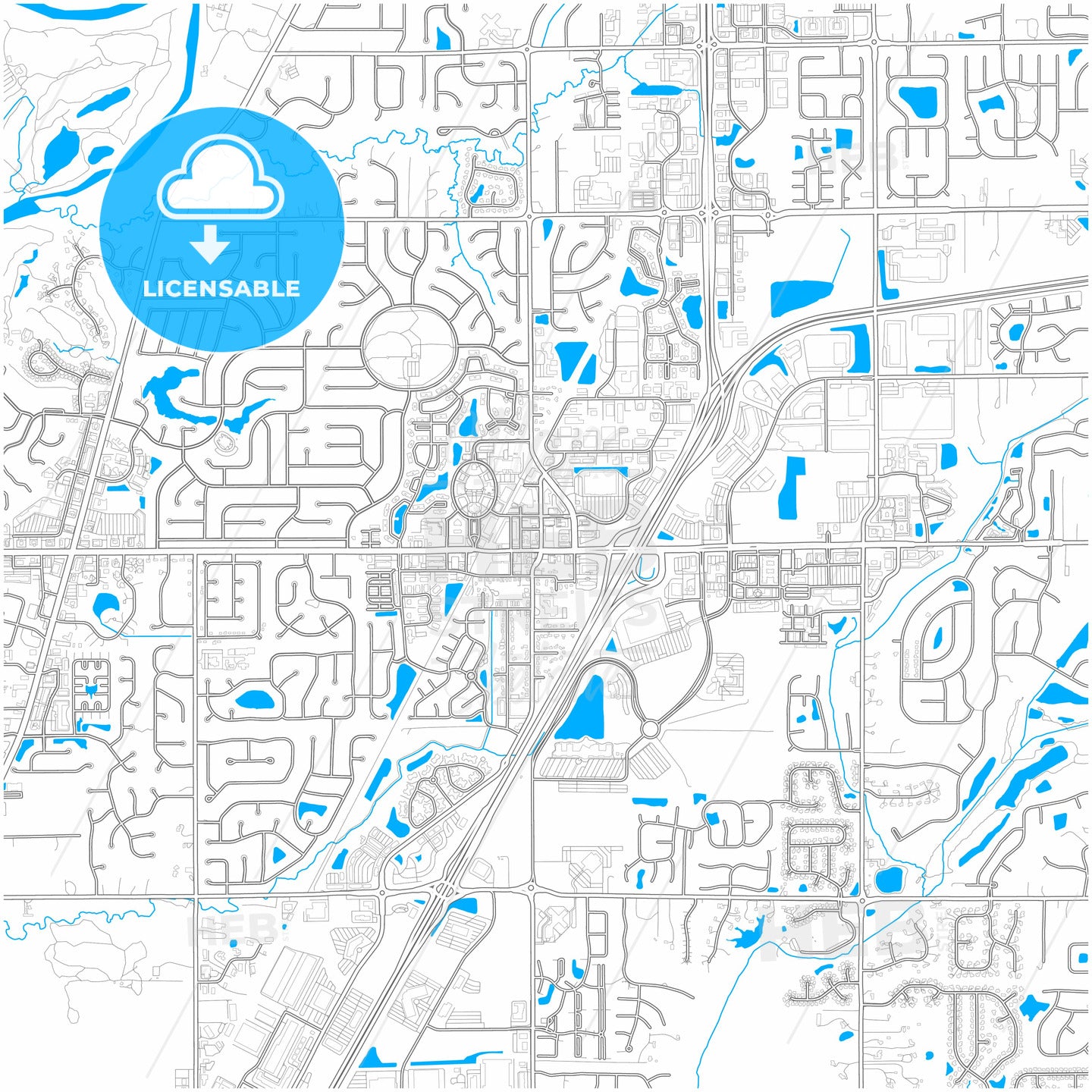 Fishers, Indiana, United States, city map with high quality roads.