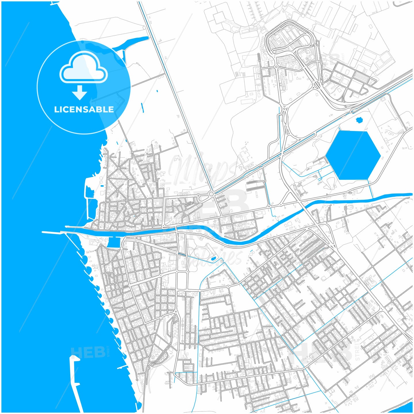 Fiumicino, Lazio, Italy, city map with high quality roads.