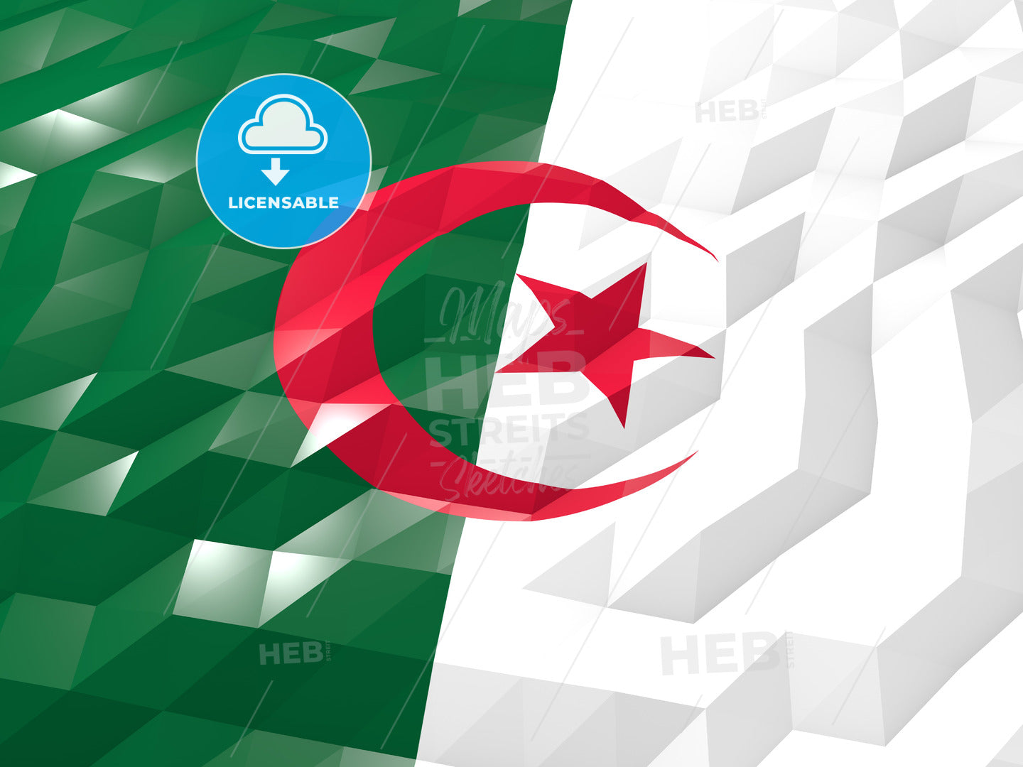 Flag of Algeria 3D Wallpaper Illustration – instant download