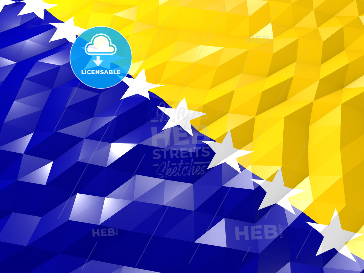 Flag of Bosnia and Herzegovina 3D Wallpaper Illustration – instant download