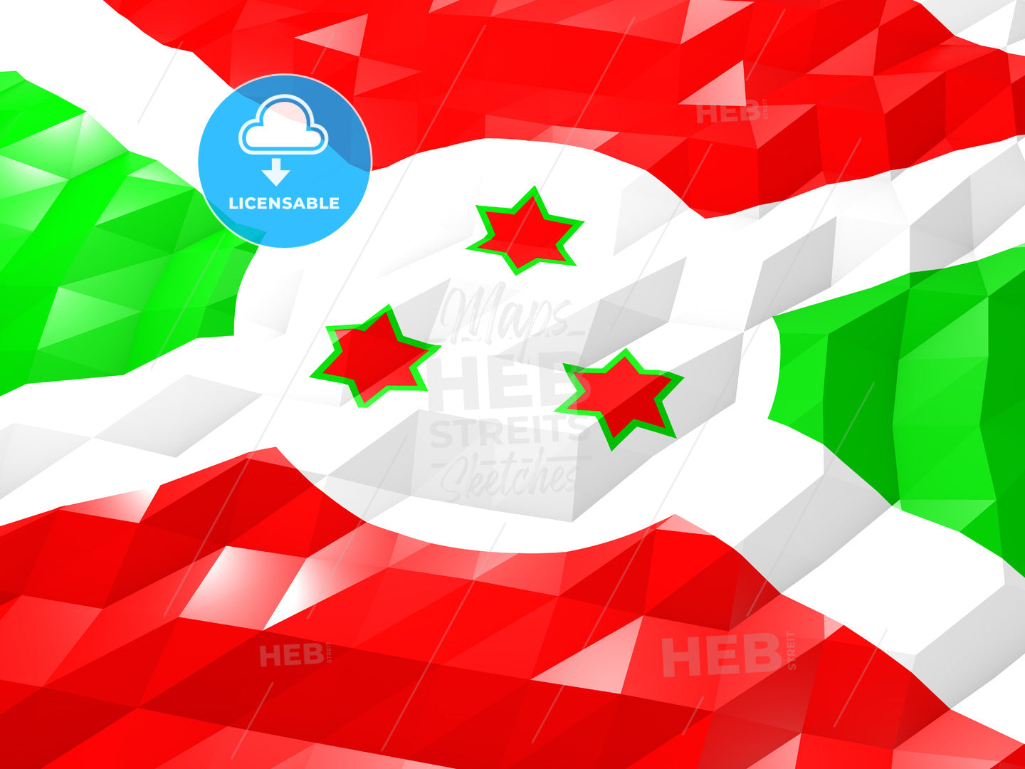 Flag of Burundi 3D Wallpaper Illustration – instant download