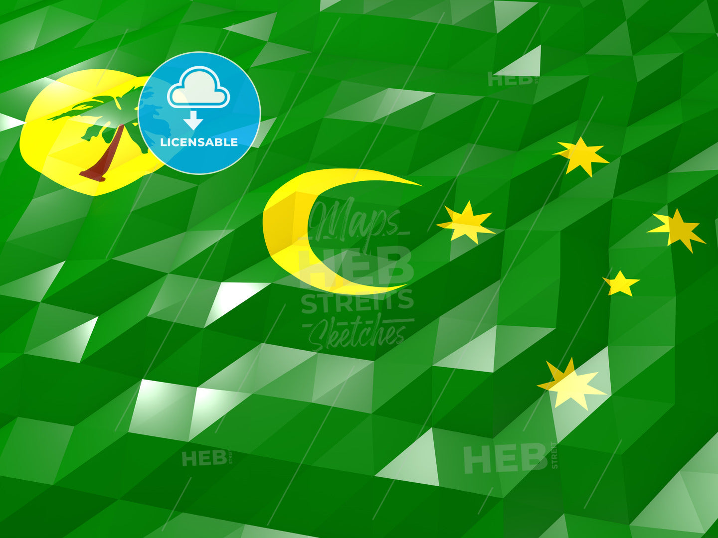 Flag of Cocos Islands 3D Wallpaper Illustration – instant download