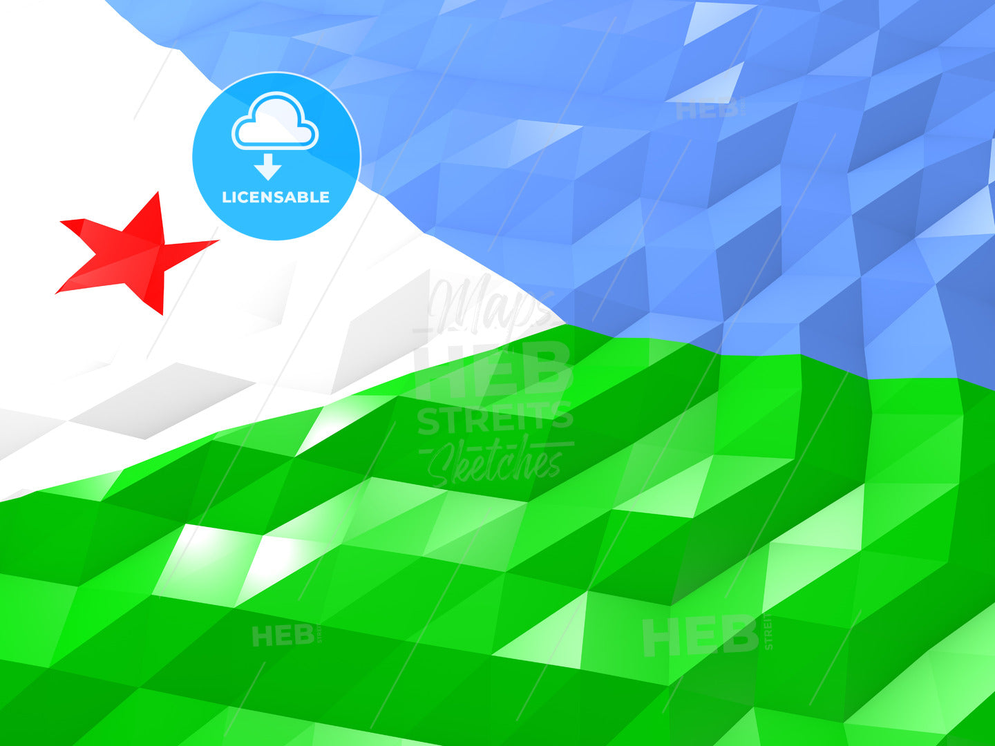 Flag of Djibouti 3D Wallpaper Illustration – instant download