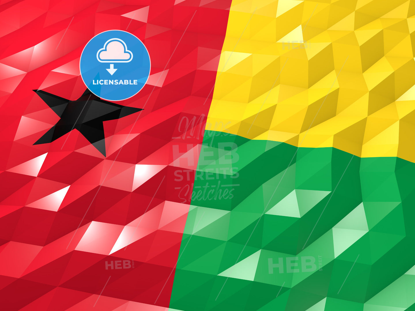 Flag of Guinea-Bissau 3D Wallpaper Illustration – instant download