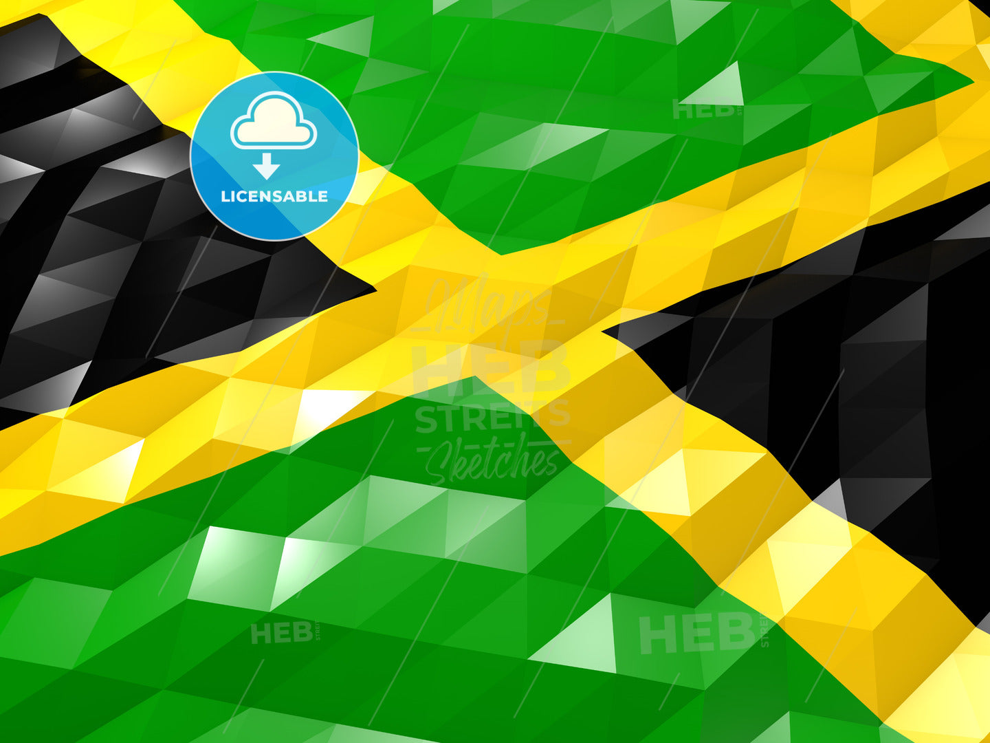 Flag of Jamaica 3D Wallpaper Illustration – instant download