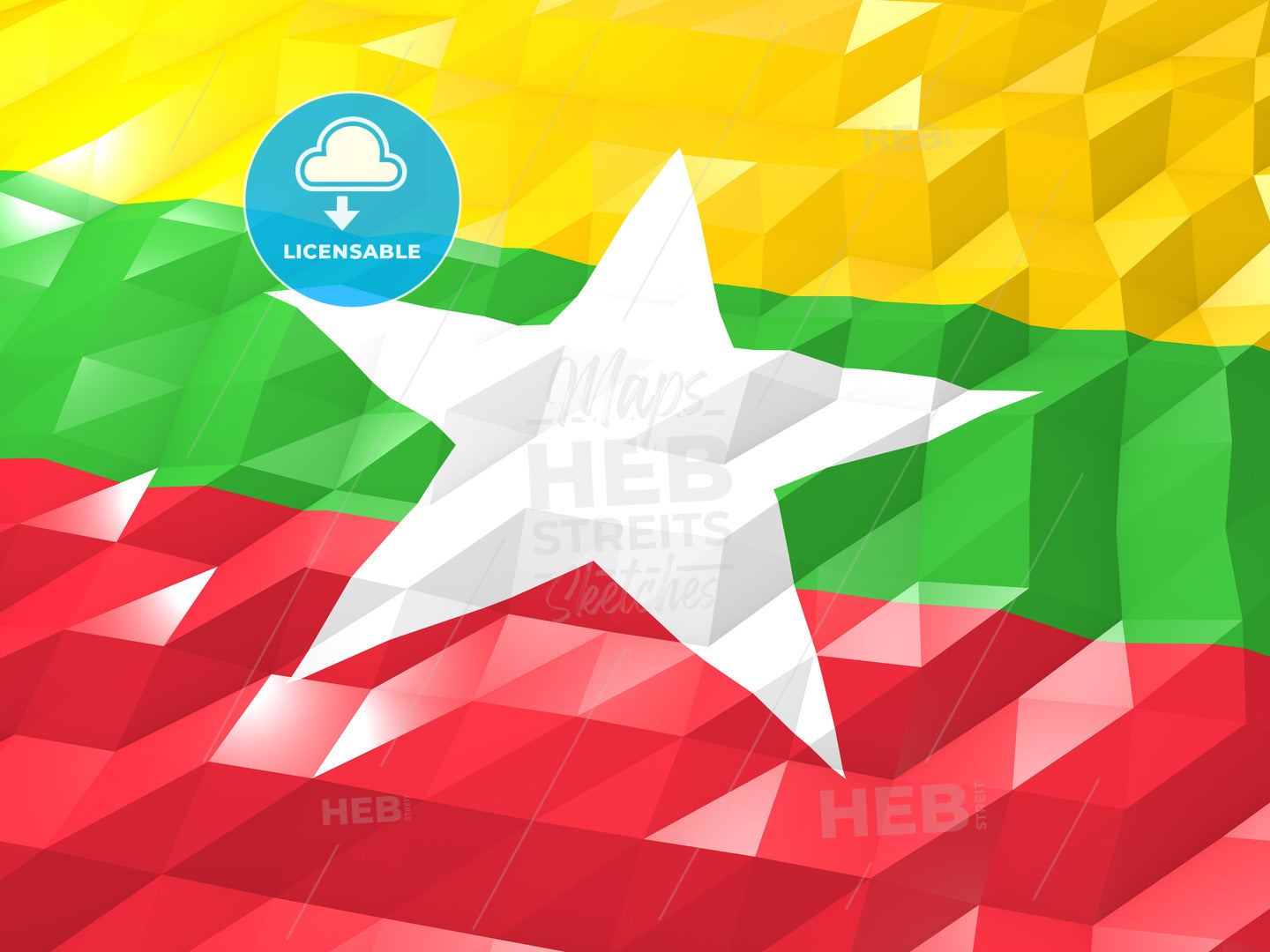 Flag of Myanmar 3D Wallpaper Illustration – instant download