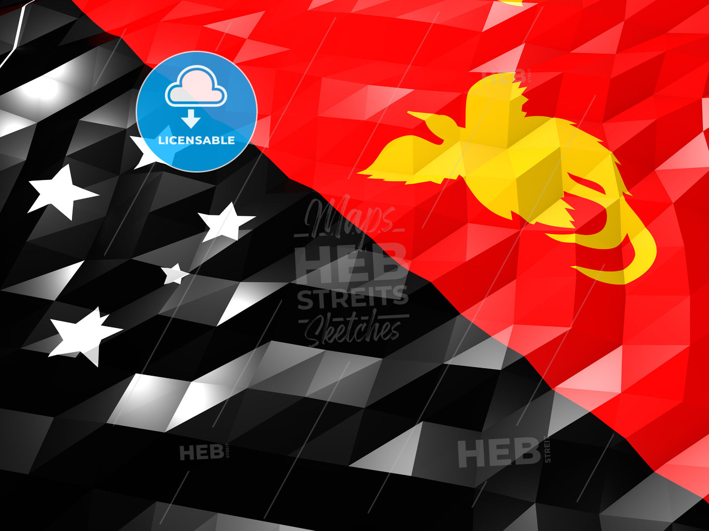 Flag of Papua New Guinea 3D Wallpaper Illustration – instant download