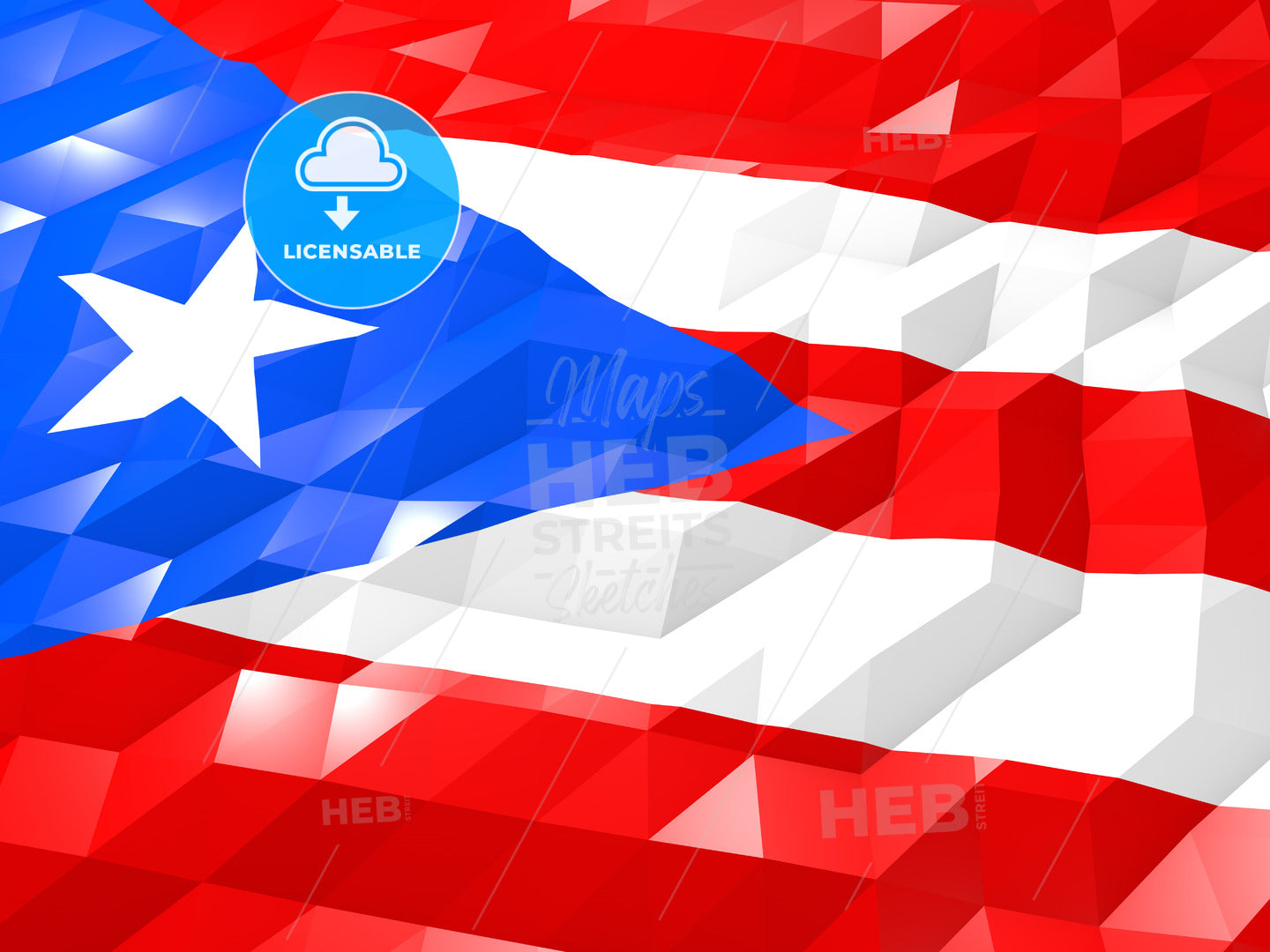 Flag of Puerto Rico 3D Wallpaper Illustration – instant download
