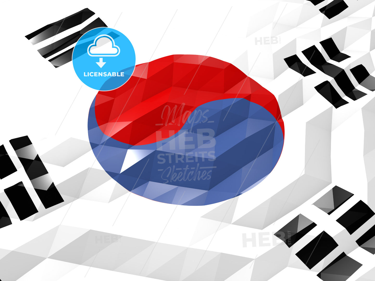 Flag of South Koreo 3D Wallpaper Illustration – instant download