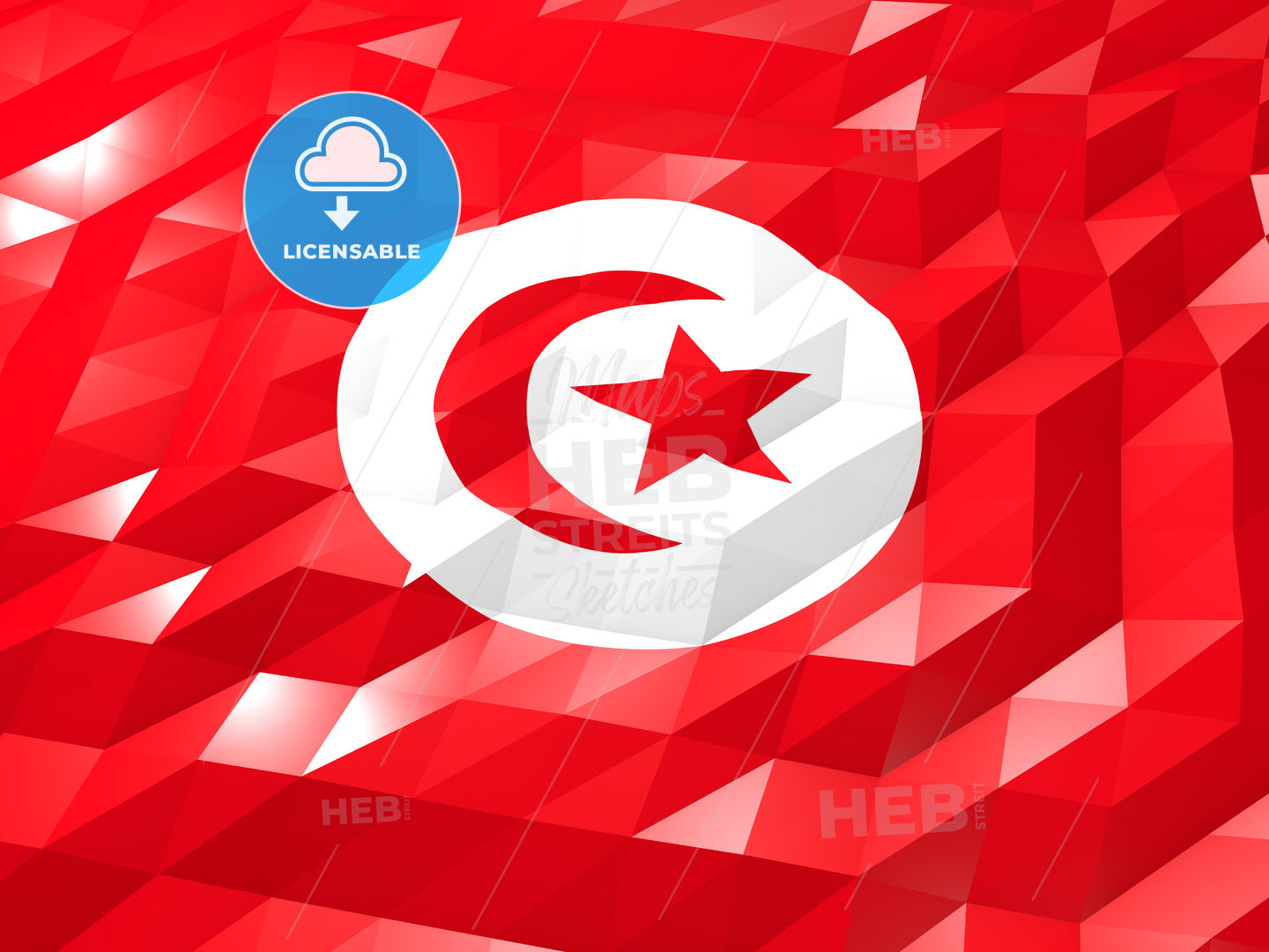 Flag of Tunisia 3D Wallpaper Illustration – instant download