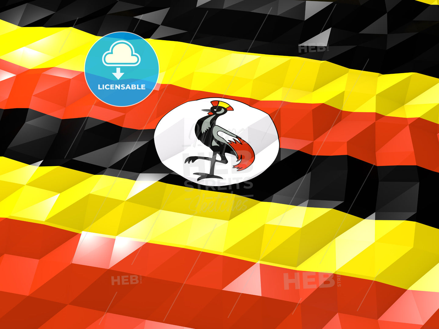 Flag of Uganda 3D Wallpaper Illustration – instant download