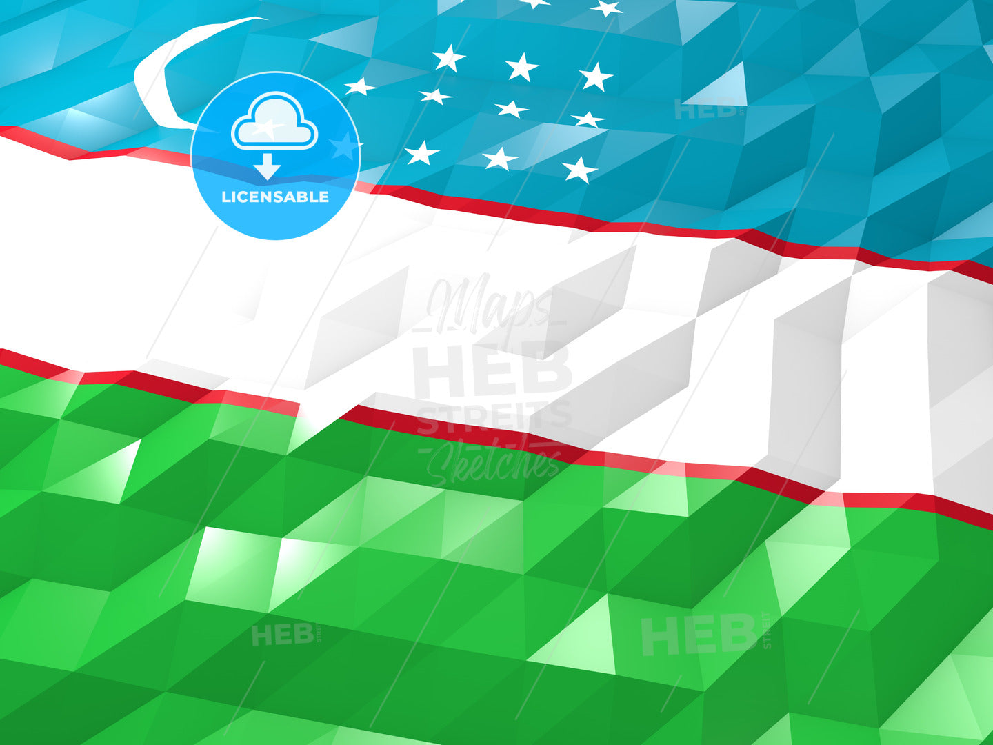 Flag of Uzbekistan 3D Wallpaper Illustration – instant download