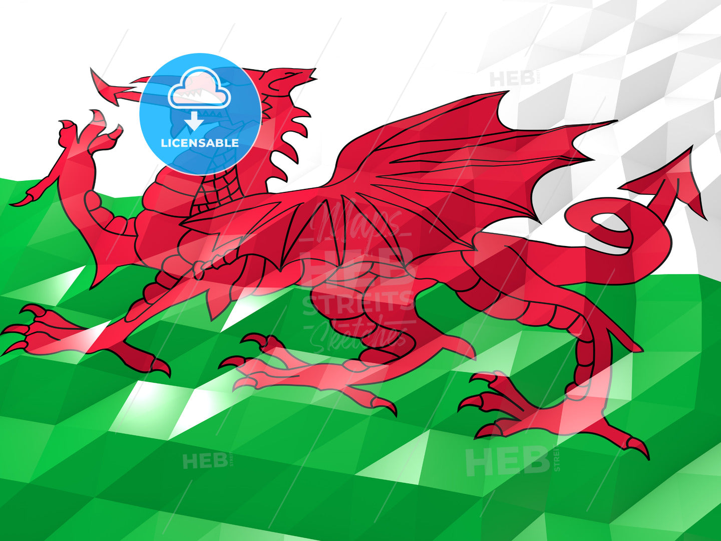 Flag of Wales 3D Wallpaper Illustration – instant download