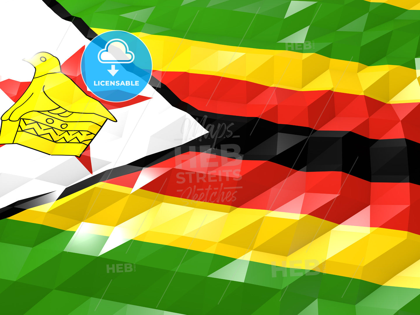 Flag of Zimbabwe 3D Wallpaper Illustration – instant download