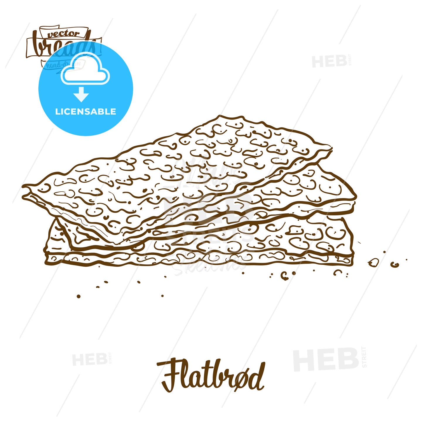 Flatbrød bread vector drawing – instant download