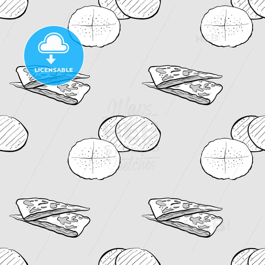 Flatkaka seamless pattern greyscale drawing – instant download