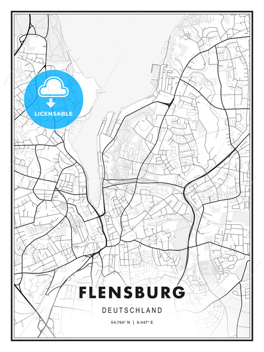 Flensburg, Germany, Modern Print Template in Various Formats - HEBSTREITS Sketches