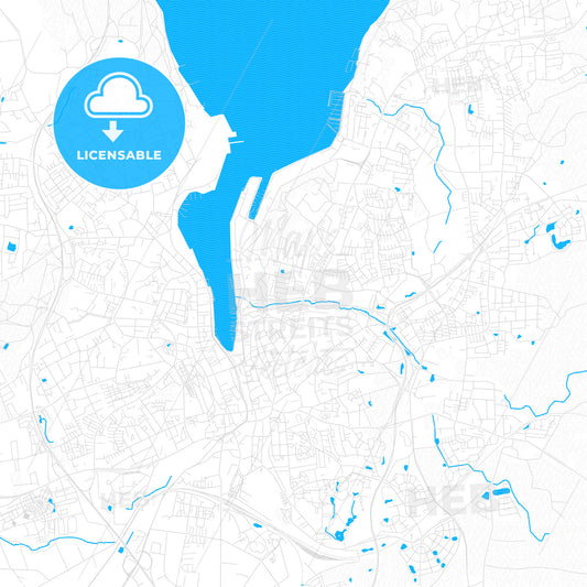 Flensburg, Germany PDF vector map with water in focus