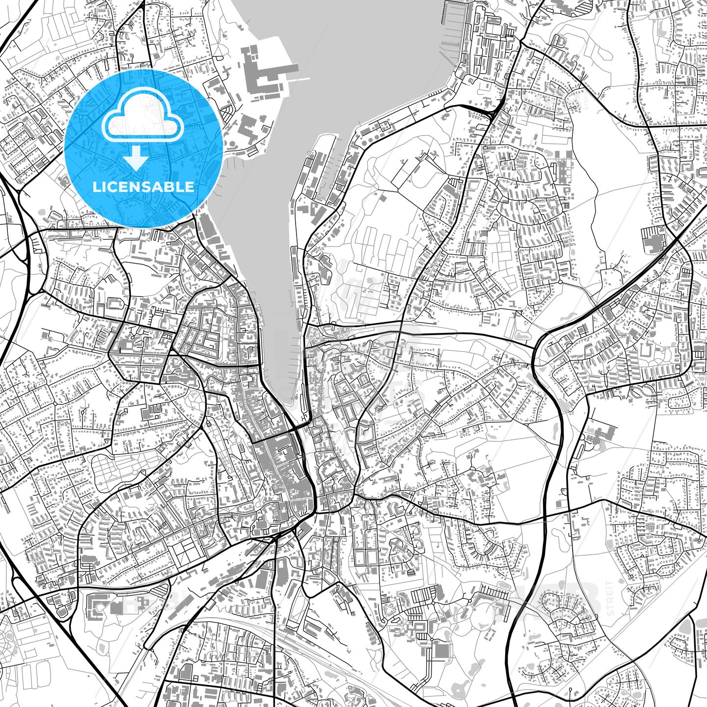 Flensburg, Germany, vector map with buildings