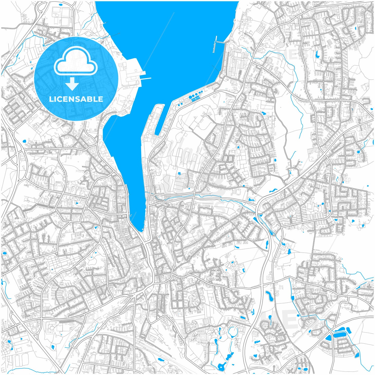 Flensburg, Schleswig-Holstein, Germany, city map with high quality roads.