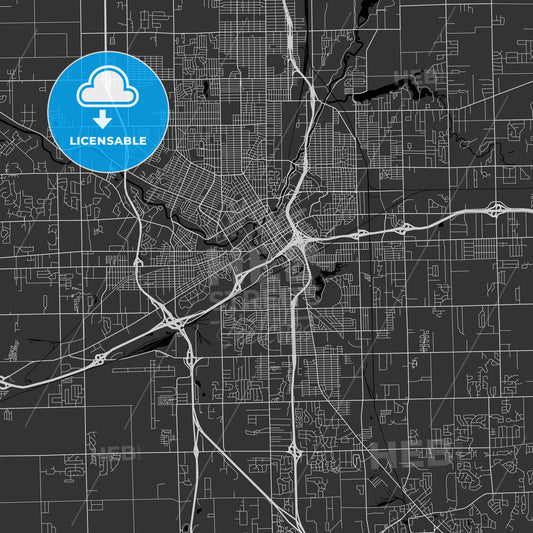 Flint, Michigan - Area Map - Dark