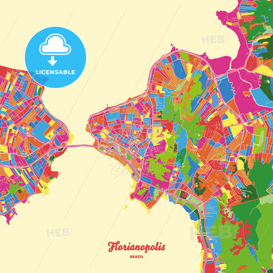 Florianopolis, Brazil Crazy Colorful Street Map Poster Template - HEBSTREITS Sketches