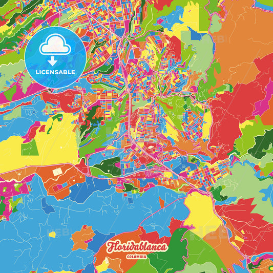 Floridablanca, Colombia Crazy Colorful Street Map Poster Template - HEBSTREITS Sketches
