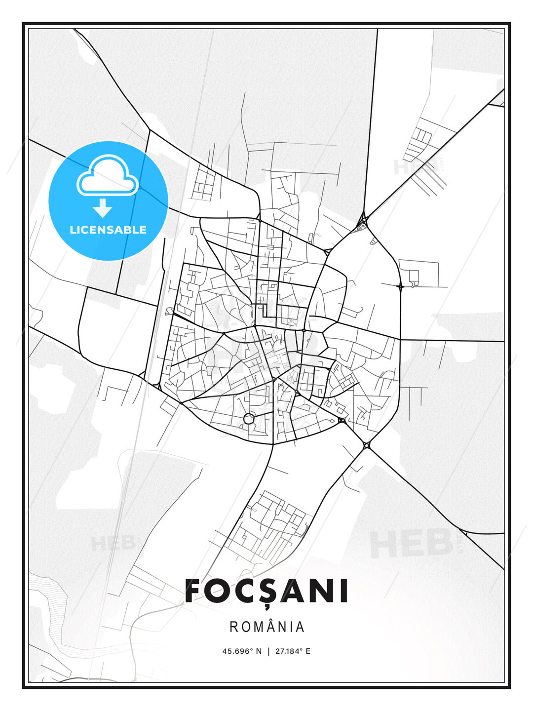 Focșani, Romania, Modern Print Template in Various Formats - HEBSTREITS Sketches