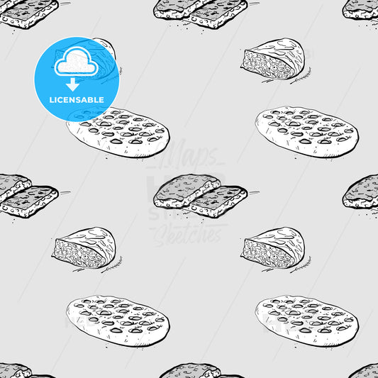 Focaccia seamless pattern greyscale drawing – instant download