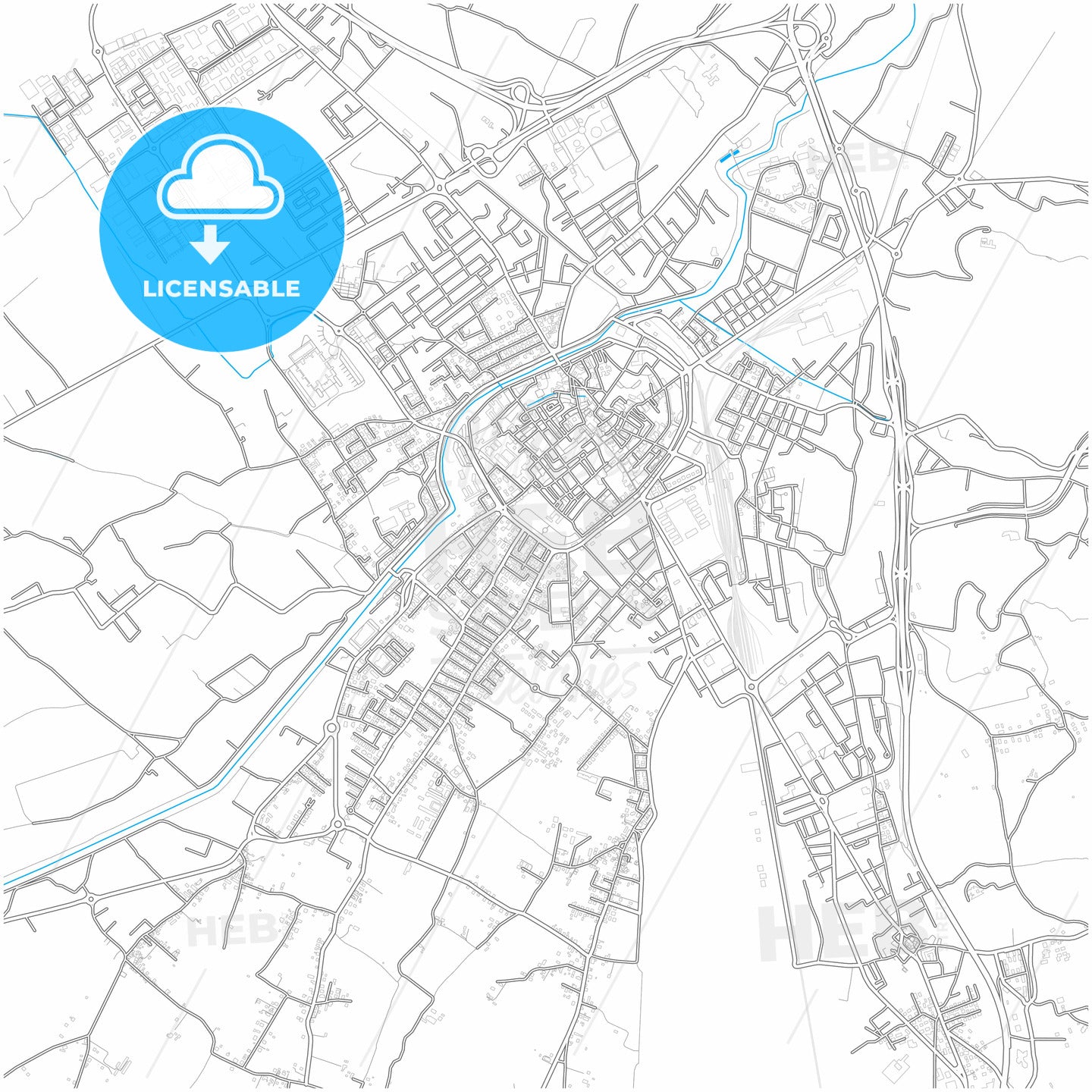 Foligno, Umbria, Italy, city map with high quality roads.