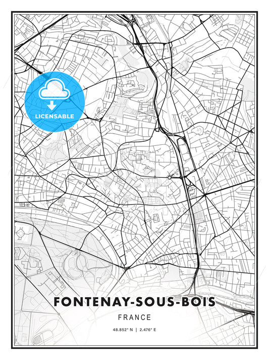 Fontenay-sous-Bois, France, Modern Print Template in Various Formats - HEBSTREITS Sketches