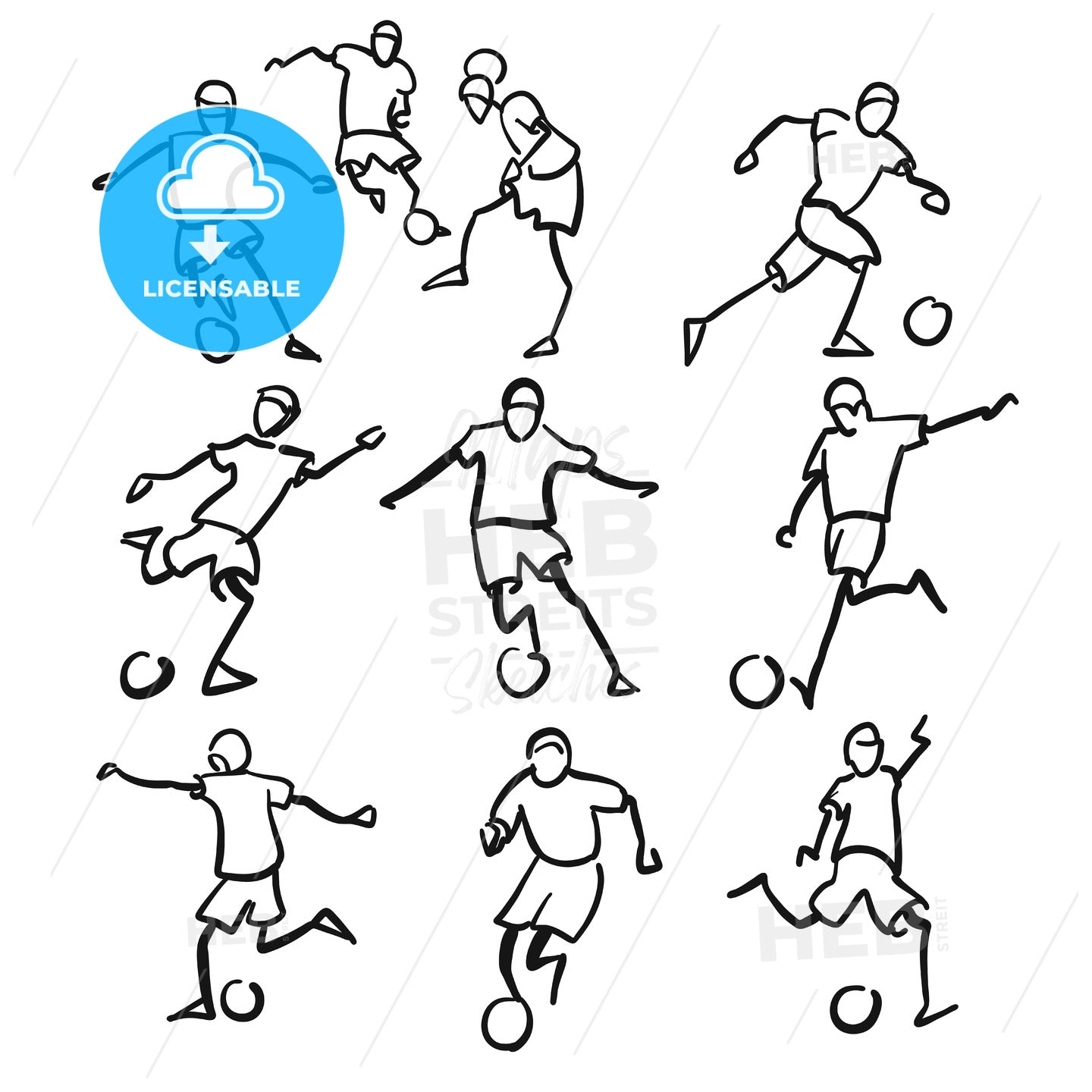 Football or Soccer Player Motion Sketch Studies – instant download