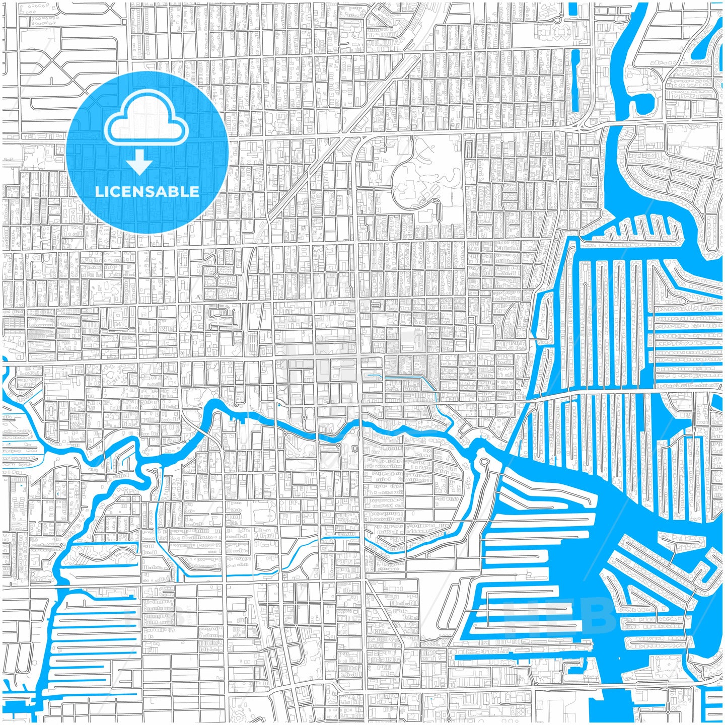 Fort Lauderdale, Florida, United States, city map with high quality roads.