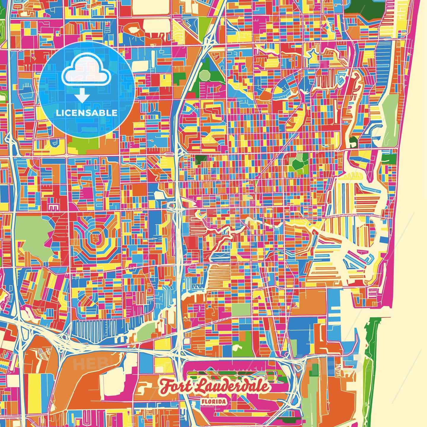 Fort Lauderdale, United States Crazy Colorful Street Map Poster Template - HEBSTREITS Sketches