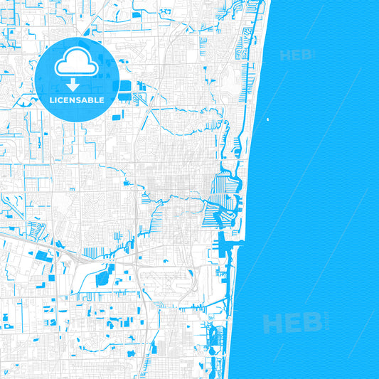 Fort Lauderdale, Florida, United States, PDF vector map with water in focus
