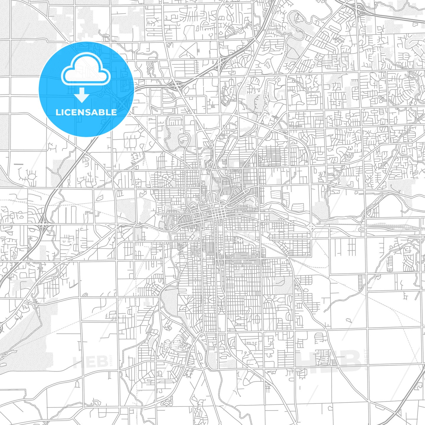 Fort Wayne, Indiana, USA, bright outlined vector map