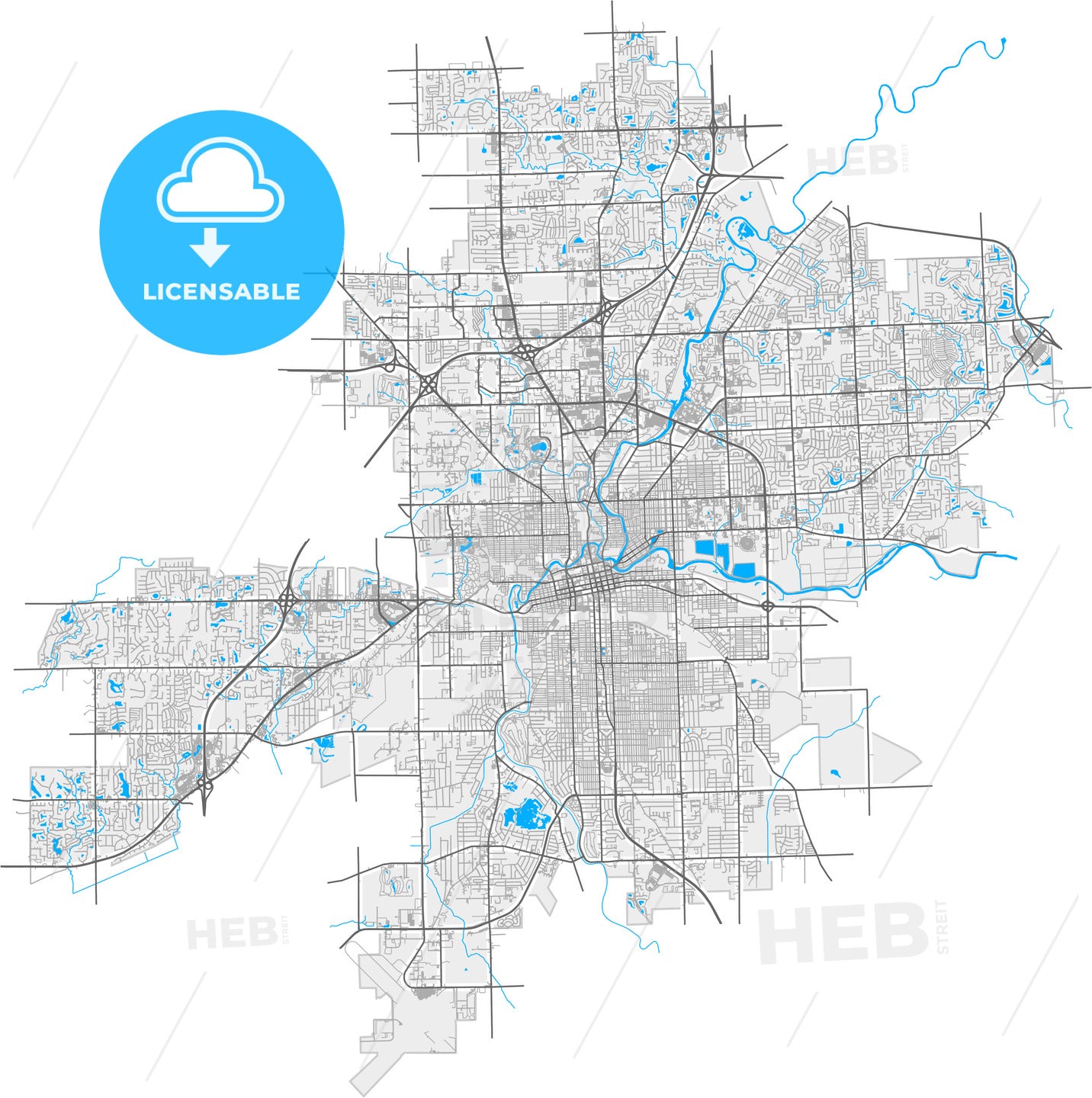 Fort Wayne, Indiana, United States, high quality vector map