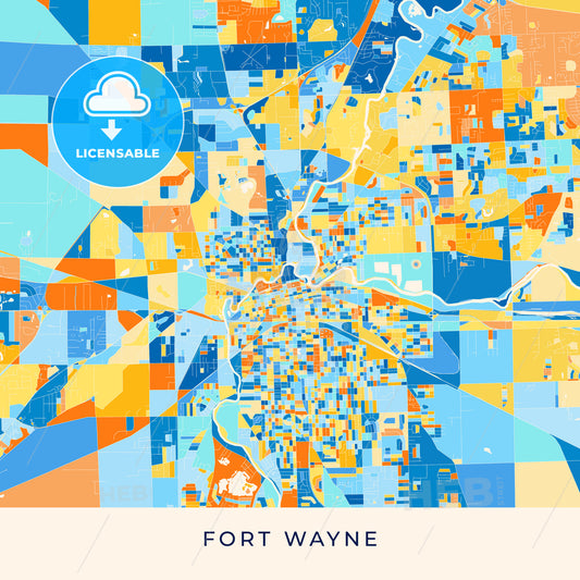 Fort Wayne colorful map poster template