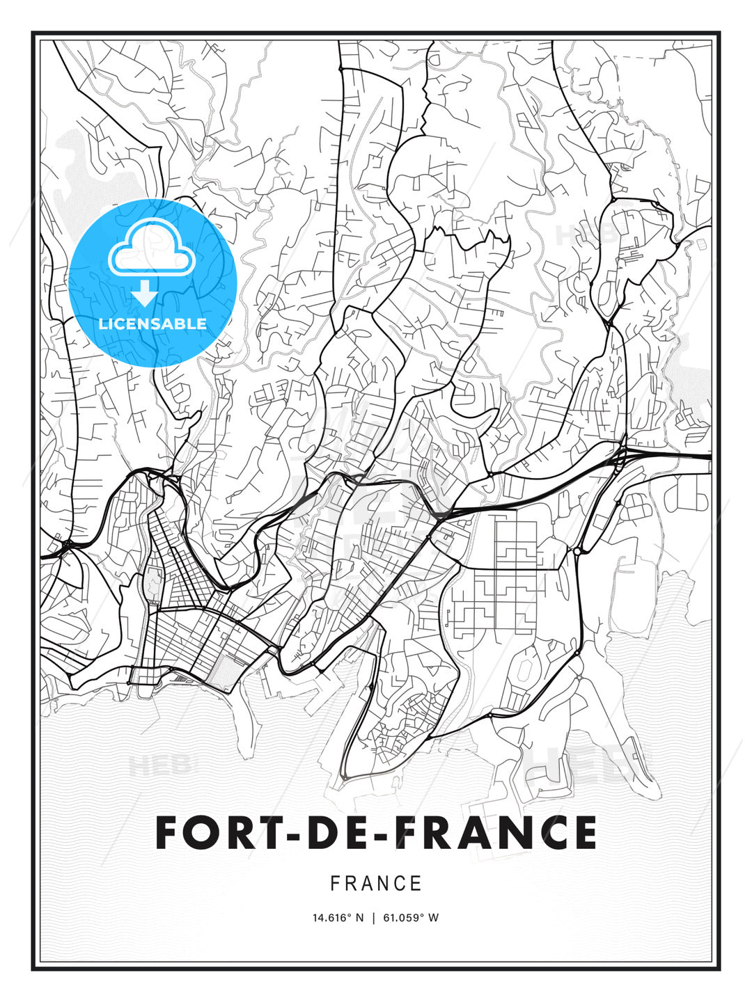 Fort-de-France, France, Modern Print Template in Various Formats - HEBSTREITS Sketches