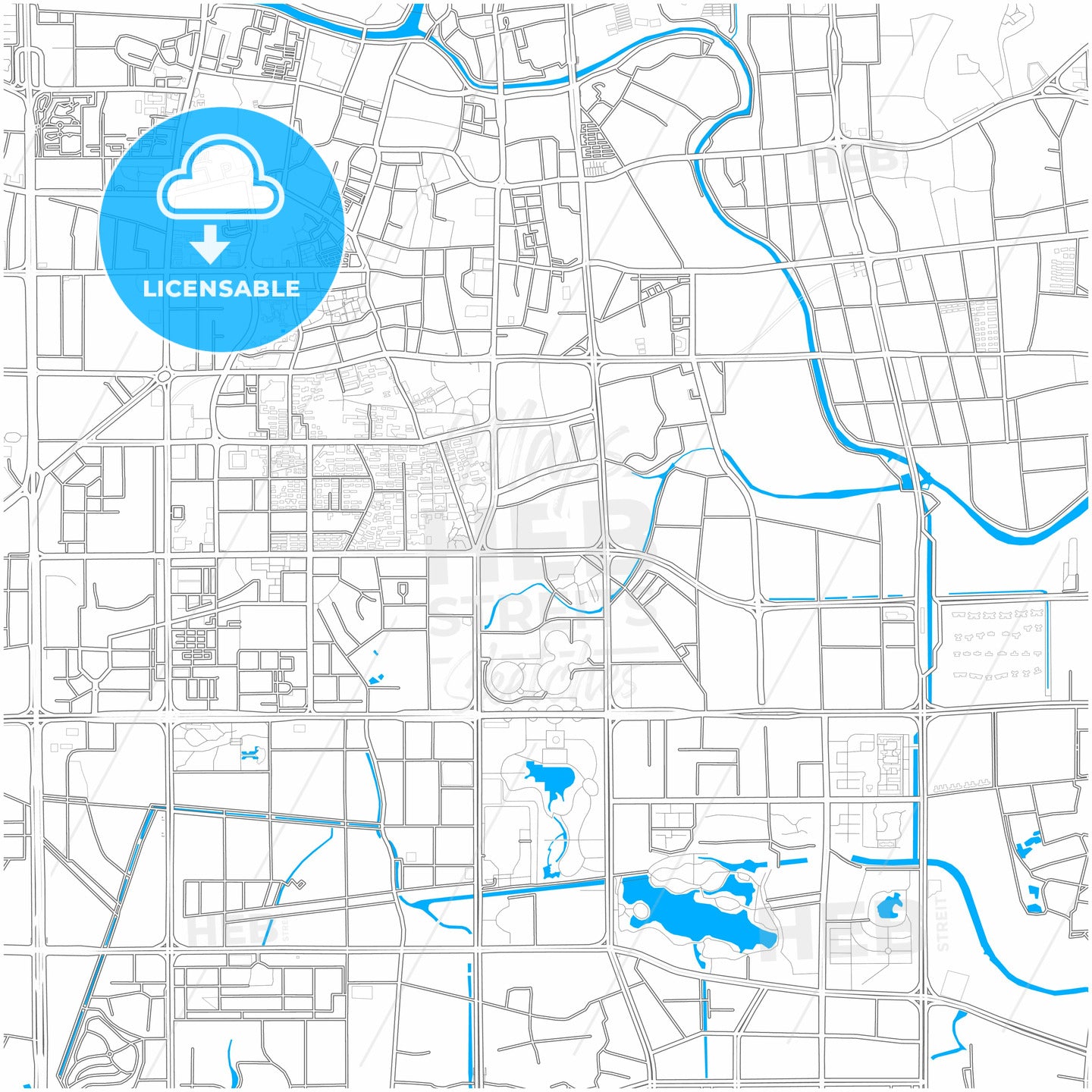 Foshan, Guangdong, China, city map with high quality roads.