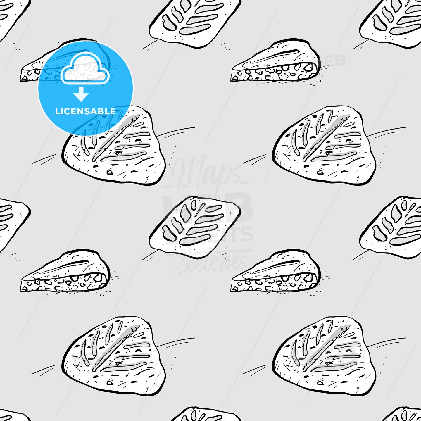 Fougasse seamless pattern greyscale drawing – instant download