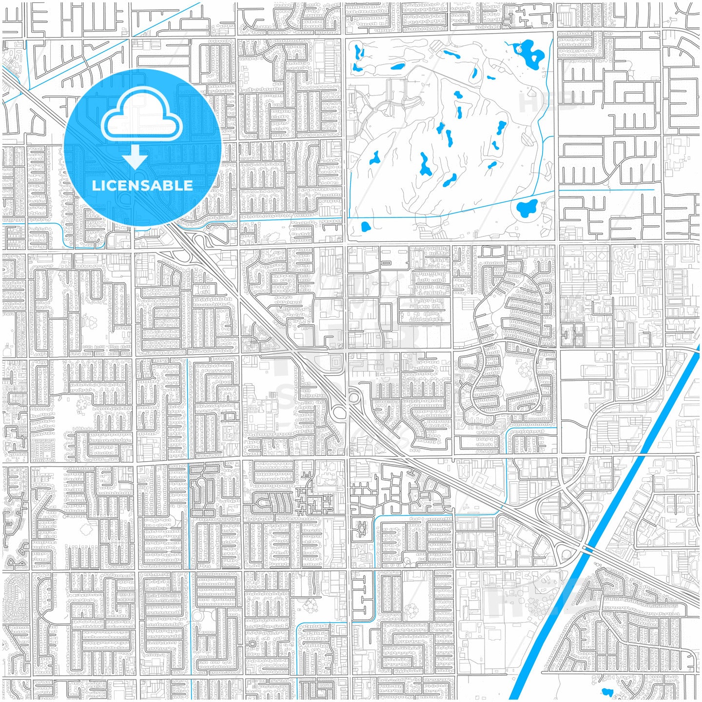 Fountain Valley, California, United States, city map with high quality roads.