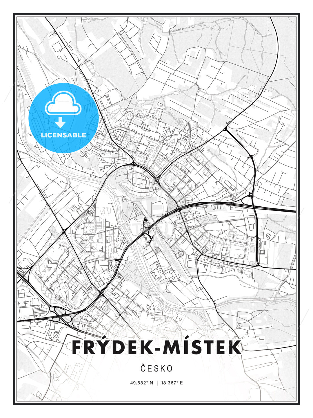 Frýdek-Místek, Czechia, Modern Print Template in Various Formats - HEBSTREITS Sketches
