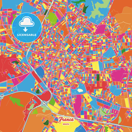 Franca, Brazil Crazy Colorful Street Map Poster Template - HEBSTREITS Sketches
