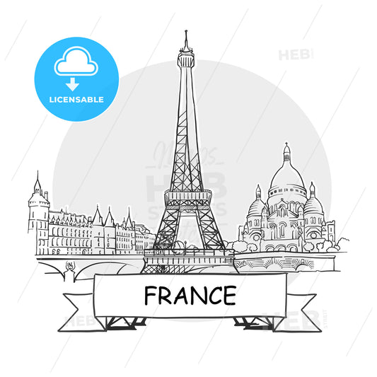 France hand-drawn urban vector sign – instant download