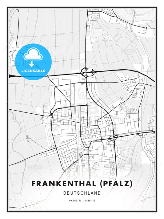 Frankenthal (Pfalz), Germany, Modern Print Template in Various Formats - HEBSTREITS Sketches