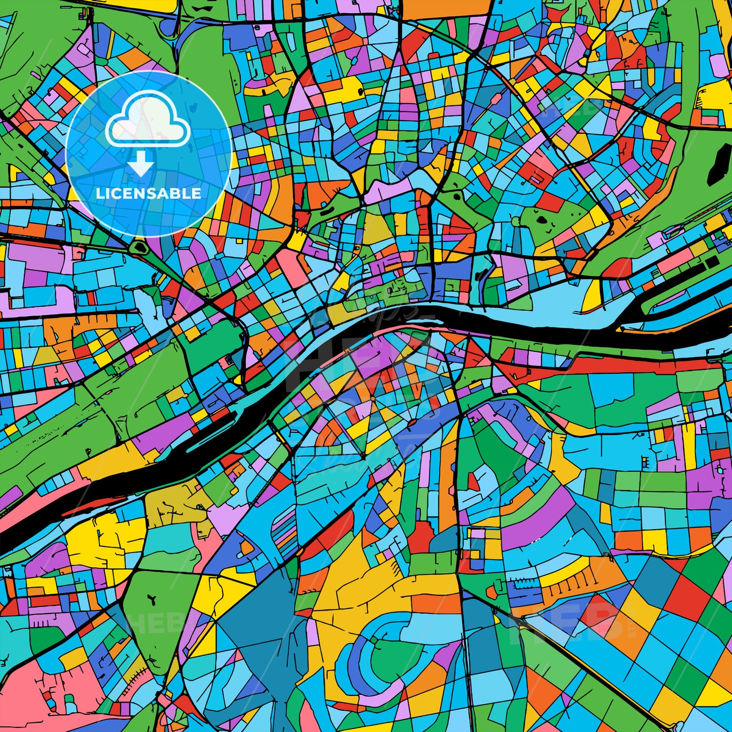 Frankfurt Colorful Vector Map on Black