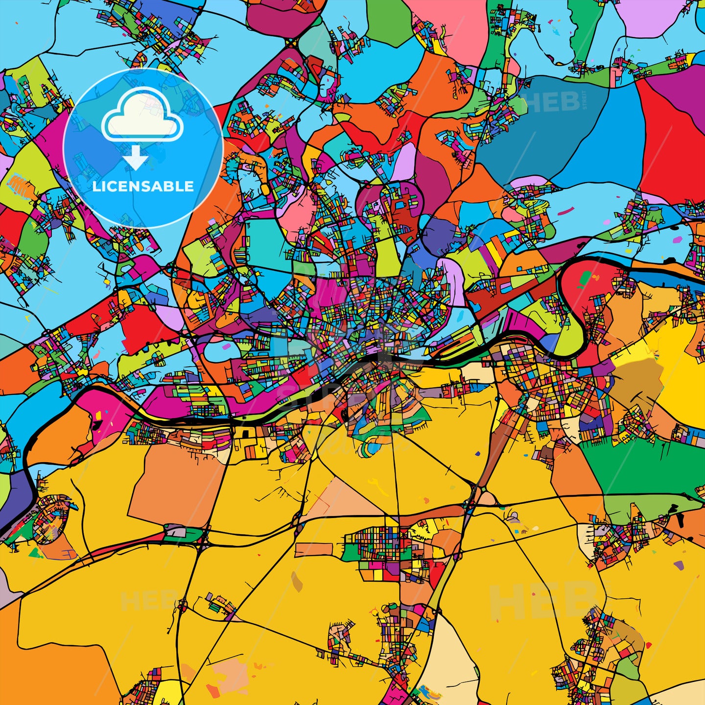 Frankfurt am Main Area Colorful Vector Map on Black